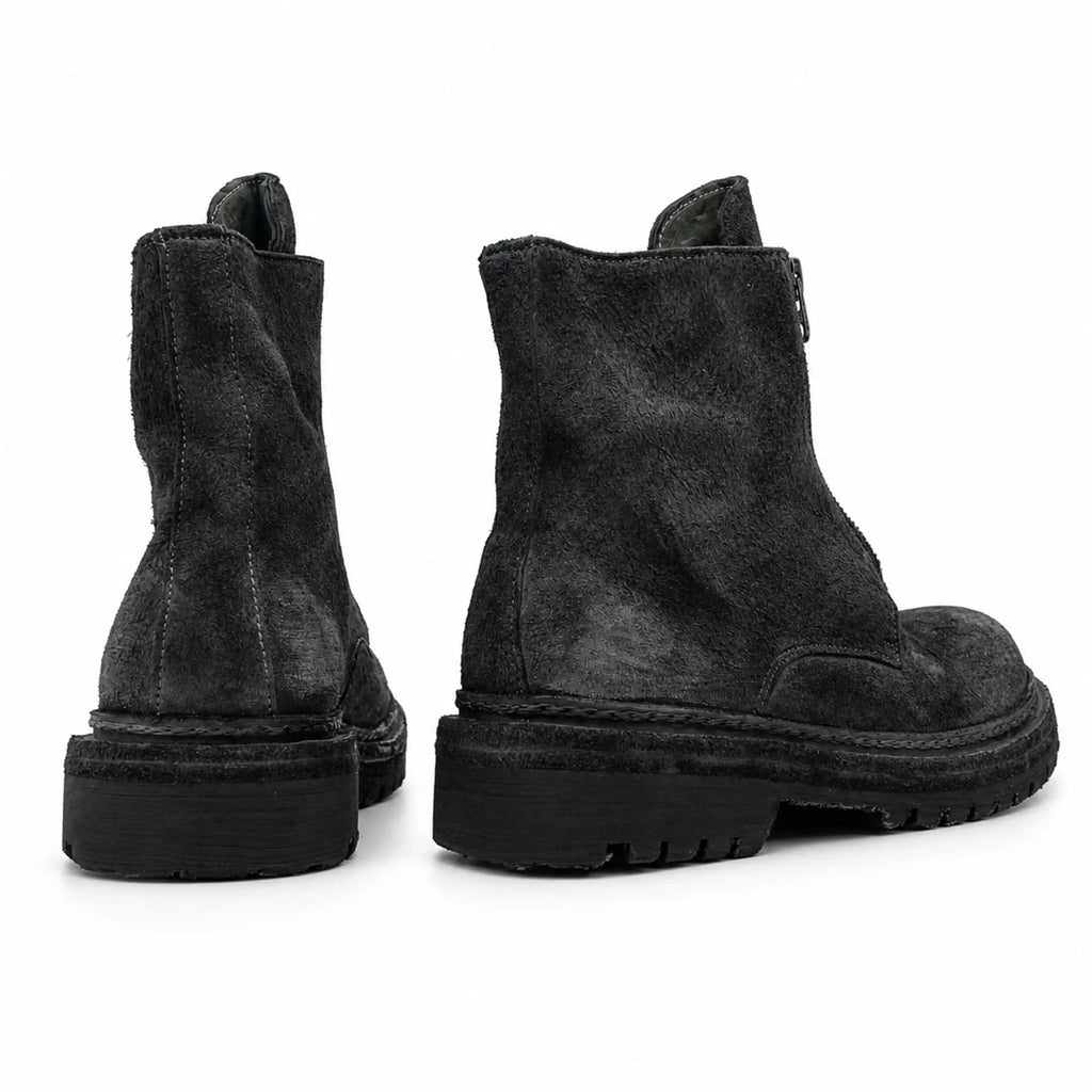 Black Plain-Toe Washed Horsehide Ankle Boots