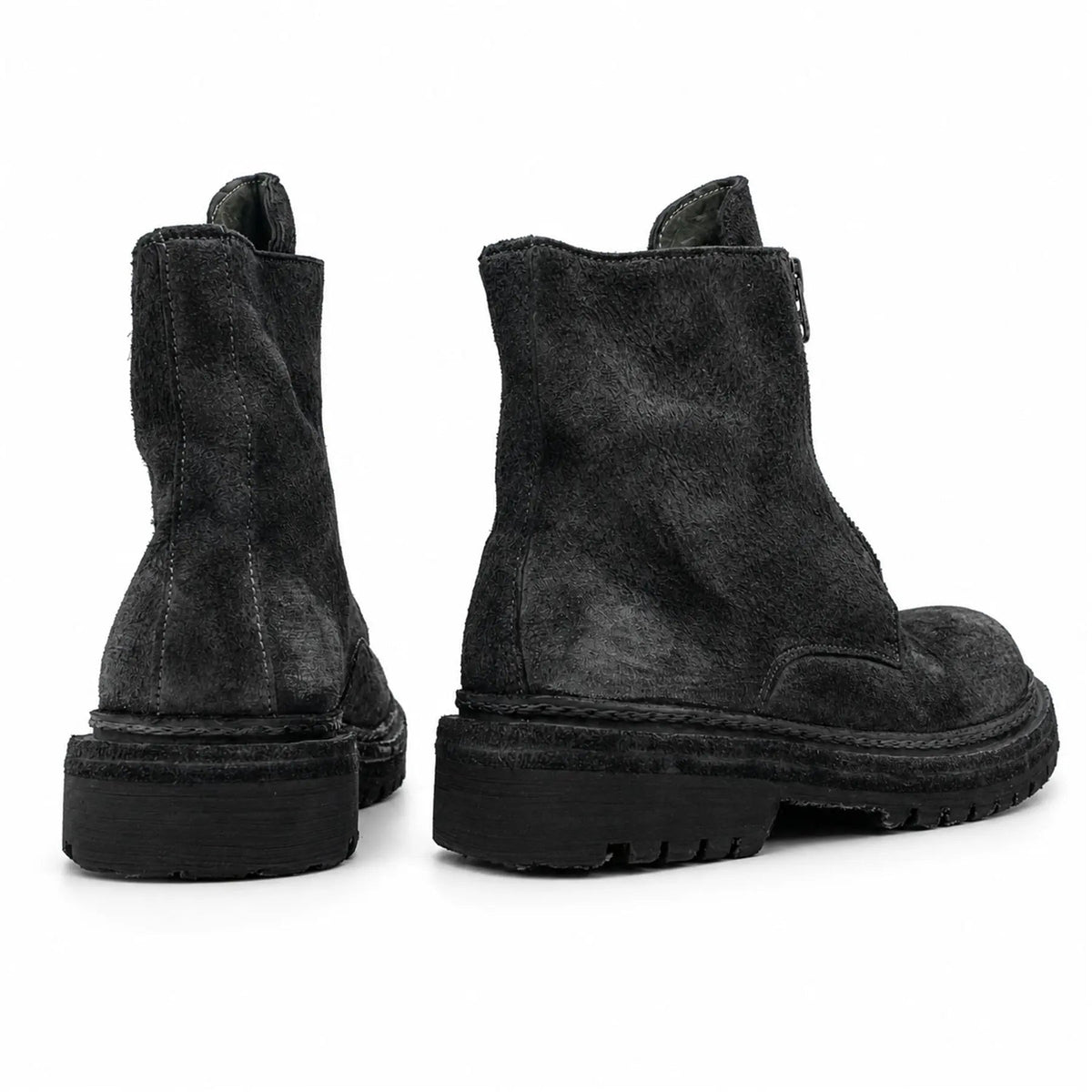 Black Plain-Toe Washed Horsehide Ankle Boots