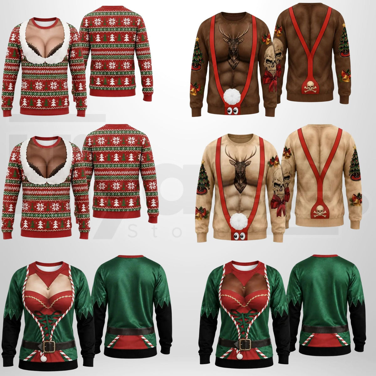 Cheeky Santa Ugly Christmas Sweatshirt – Funny Costume Illusion Crewneck Pullover, Novelty White Elephant Gag Gift