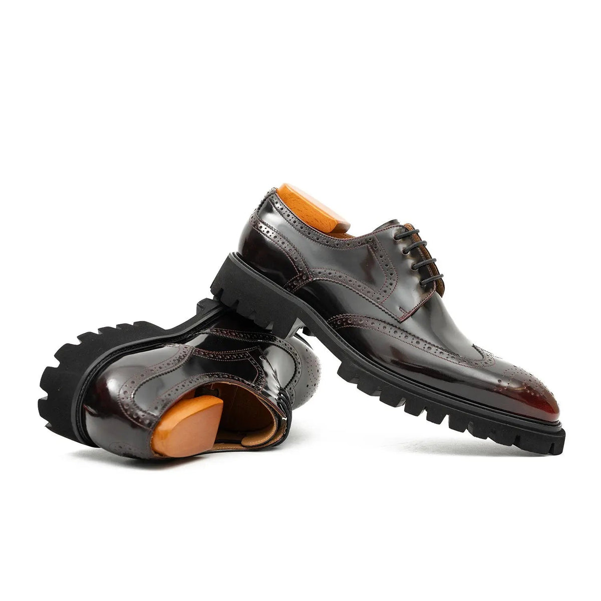 Burgundy Wingtip Calf Leather Derby Shoes