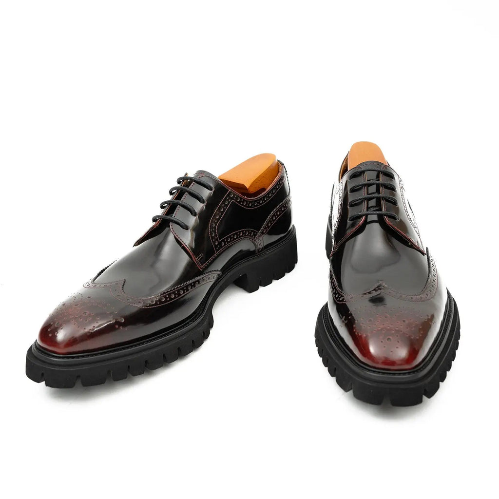 Burgundy Wingtip Calf Leather Derby Shoes