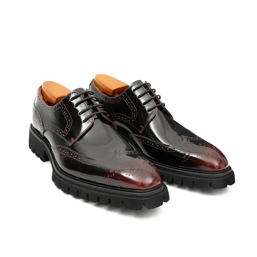 Burgundy Wingtip Calf Leather Derby Shoes