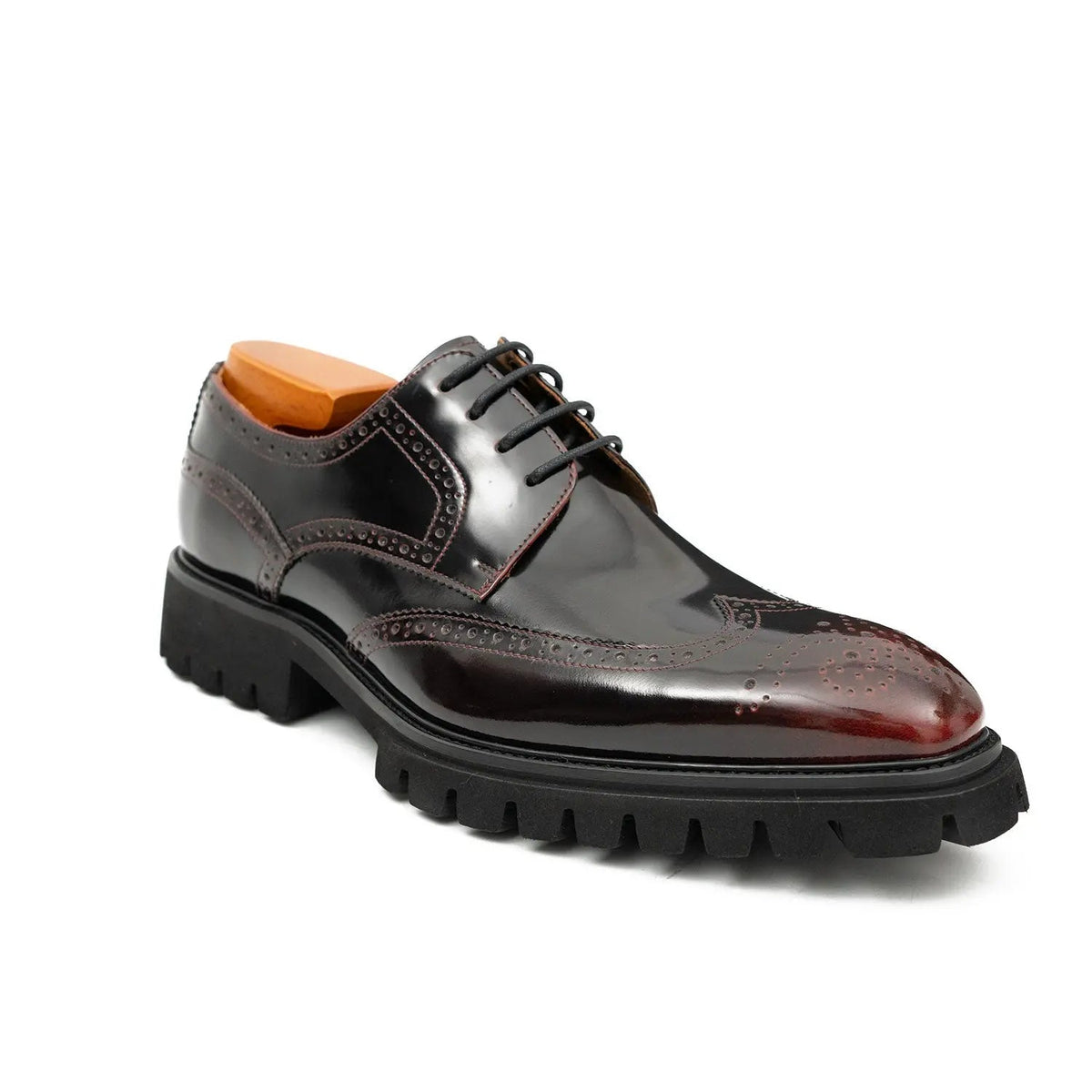 Burgundy Wingtip Calf Leather Derby Shoes