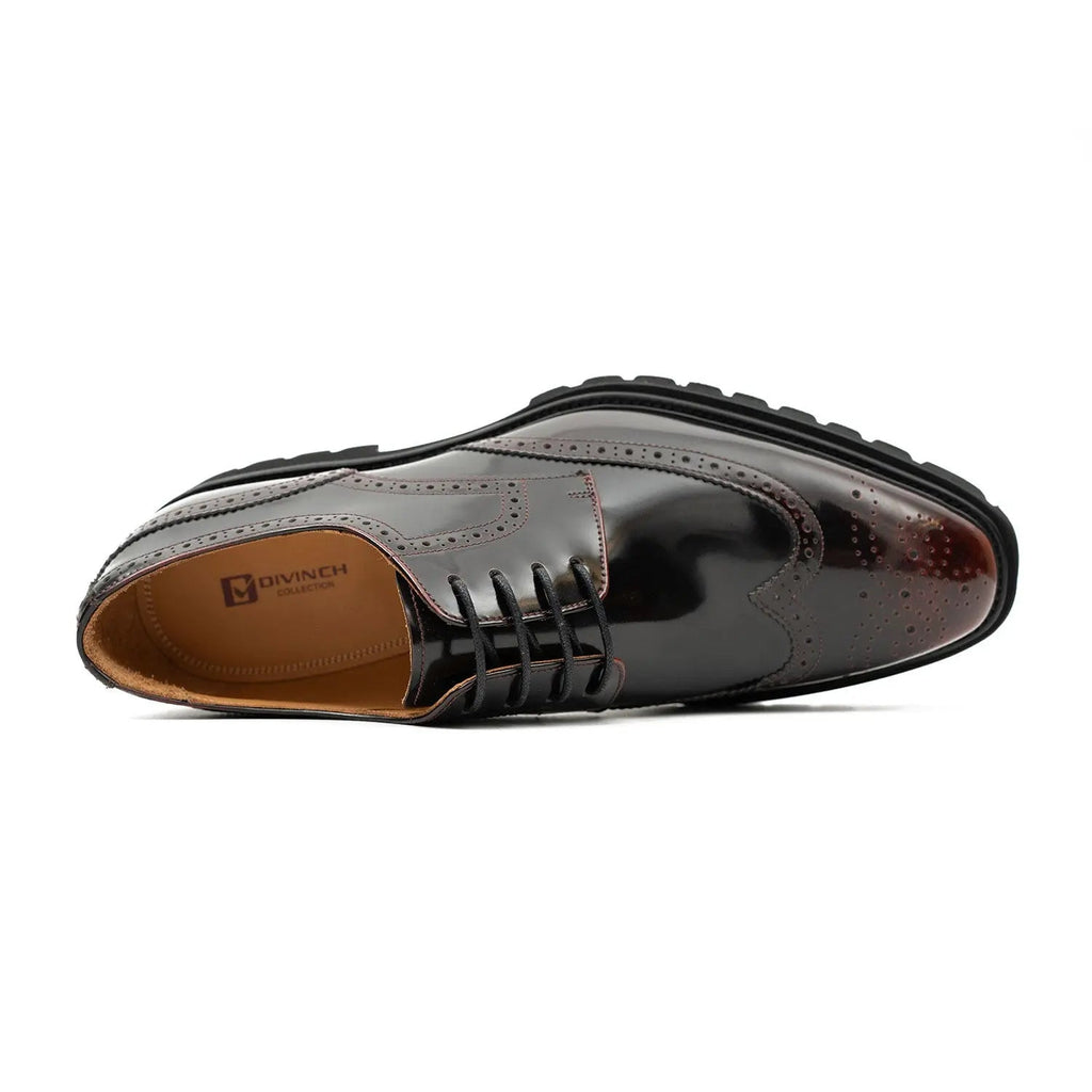 Burgundy Wingtip Calf Leather Derby Shoes