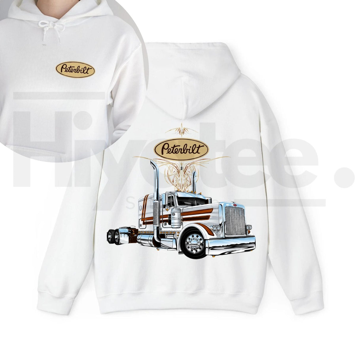 Classic Peterbilt Truck Graphic Hoodie – Vintage Semi-Truck Pullover, Heavy-Duty Apparel for Trucking Enthusiasts