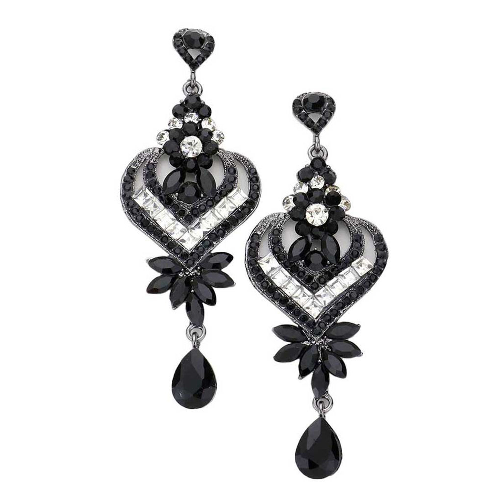 Glass Crystal Heart Teardrop Evening Earrings