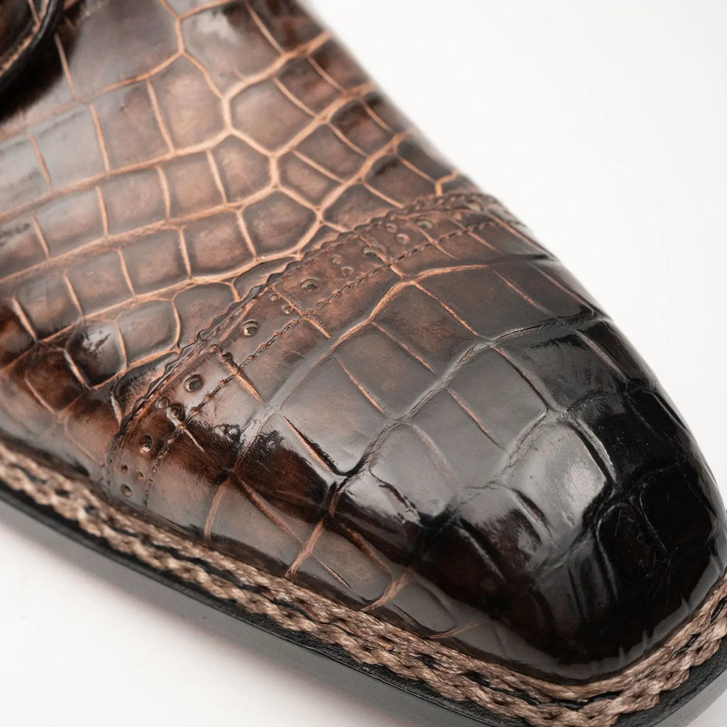 Brown Textured Derby Shoe with Dark Toe