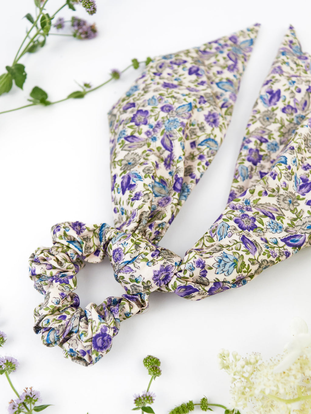 Cream Floral Scarf Scrunchie