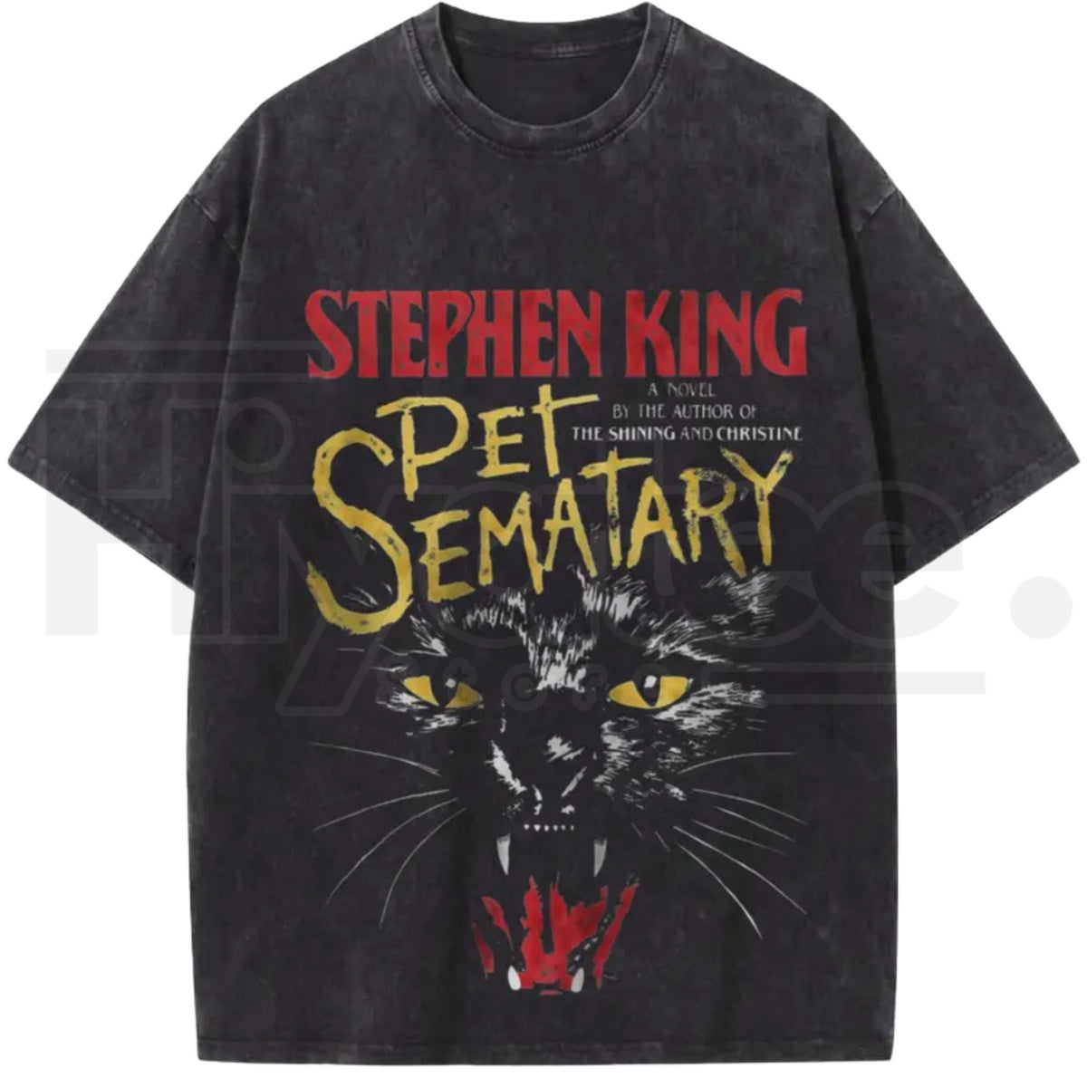 Creepy Black Cat Thriller Graphic Tee – Vintage Book Thriller Acid Washed Streetwear Shirt