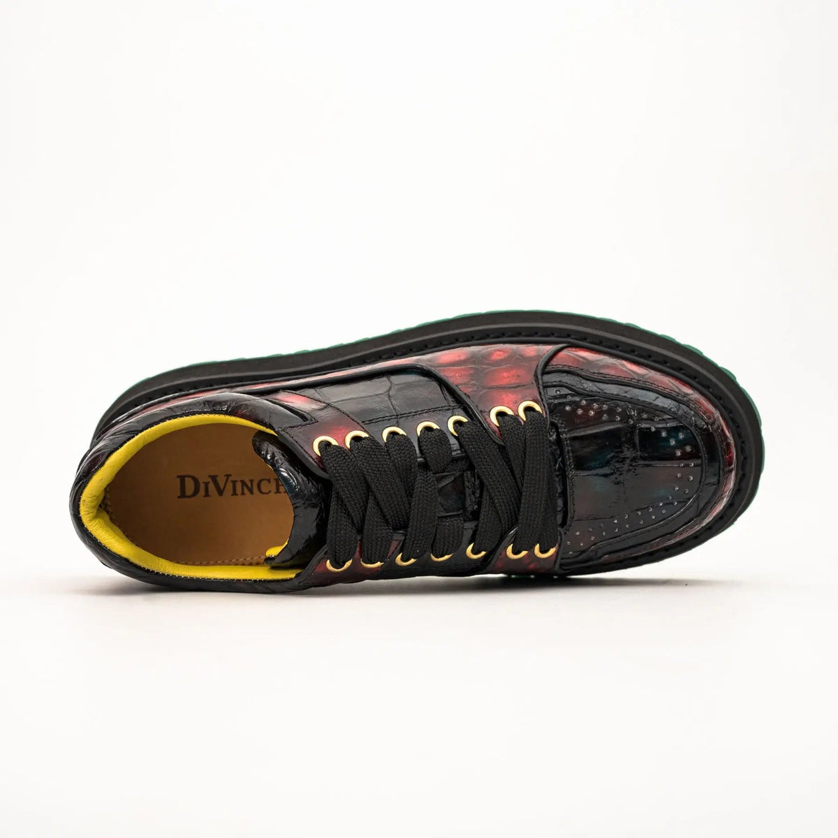 Red Apron-Toe Crocodile Leather Sneakers