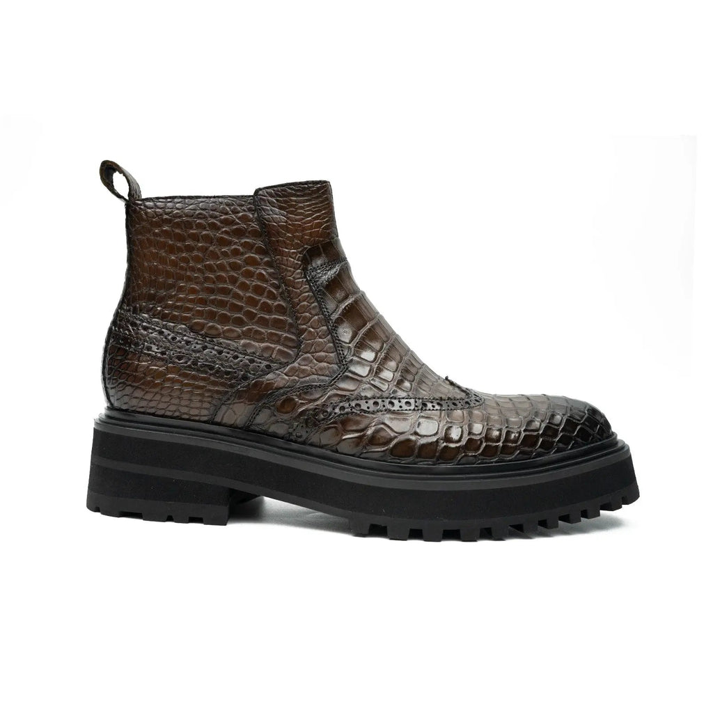 Dark Brown Crocodile Leather Ankle Boots