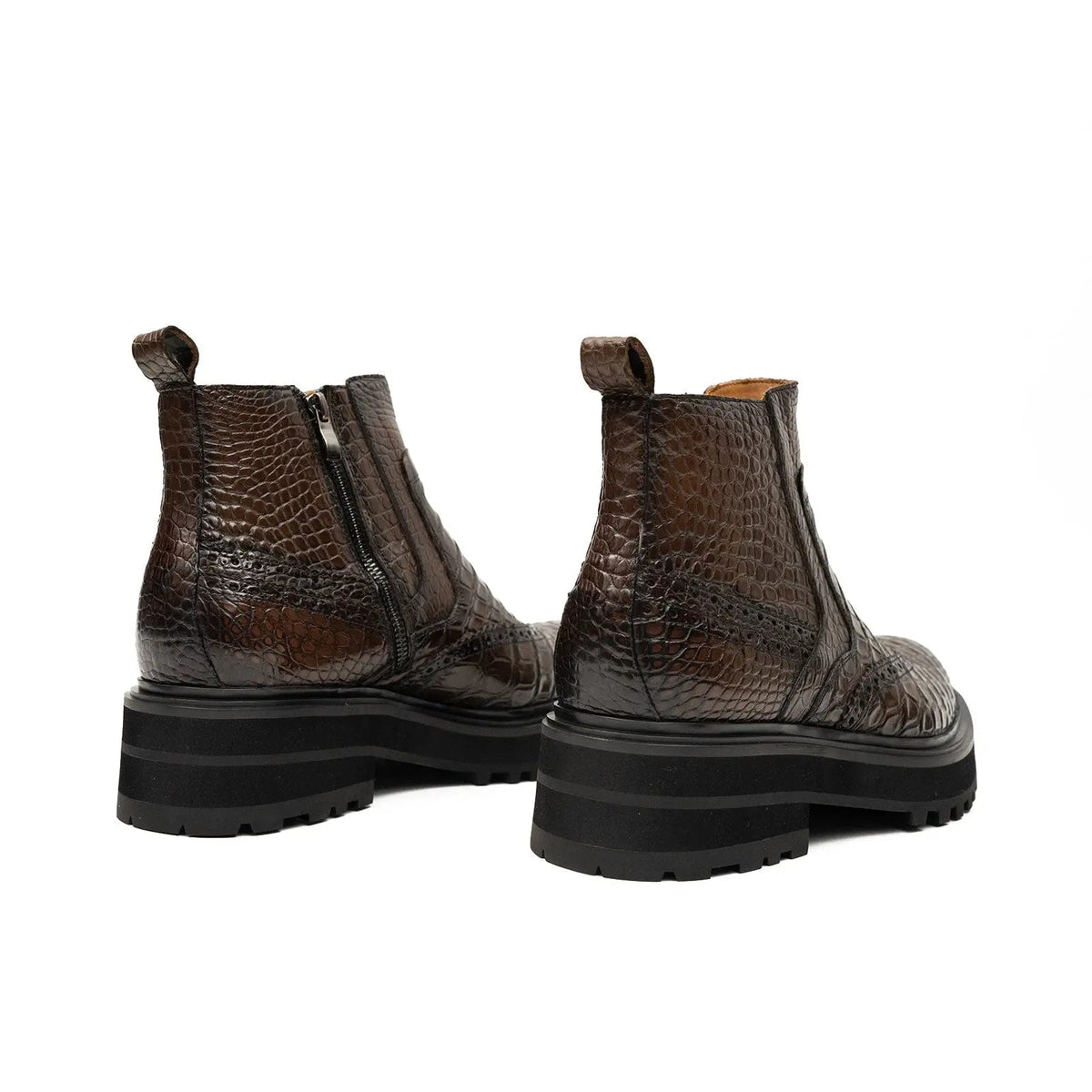 Dark Brown Crocodile Leather Ankle Boots