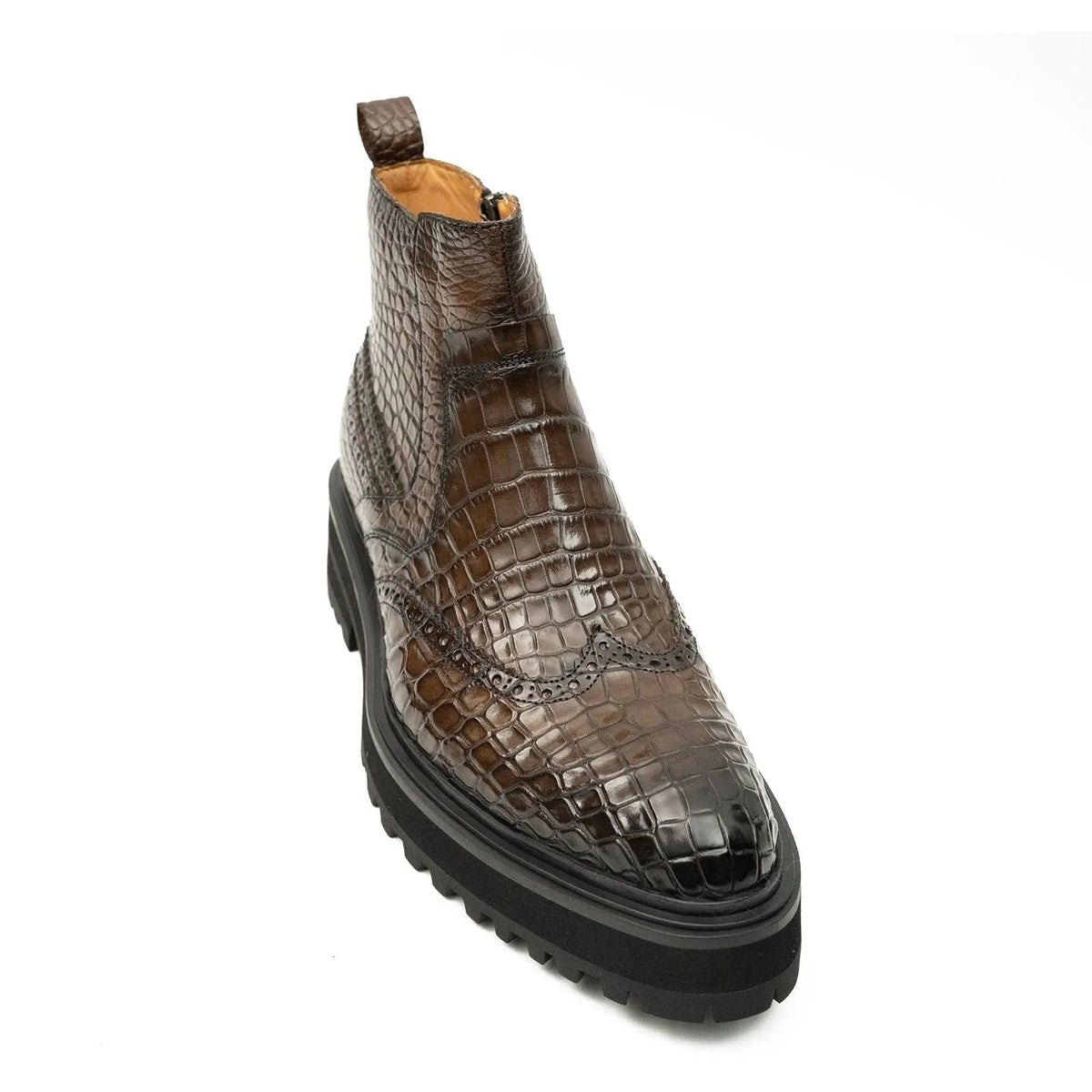 Dark Brown Crocodile Leather Ankle Boots