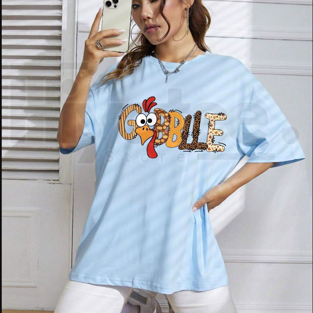 Cute Gobble Thanksgiving Turkey T-Shirt – Family Matching Fall Graphic Crewneck Tee