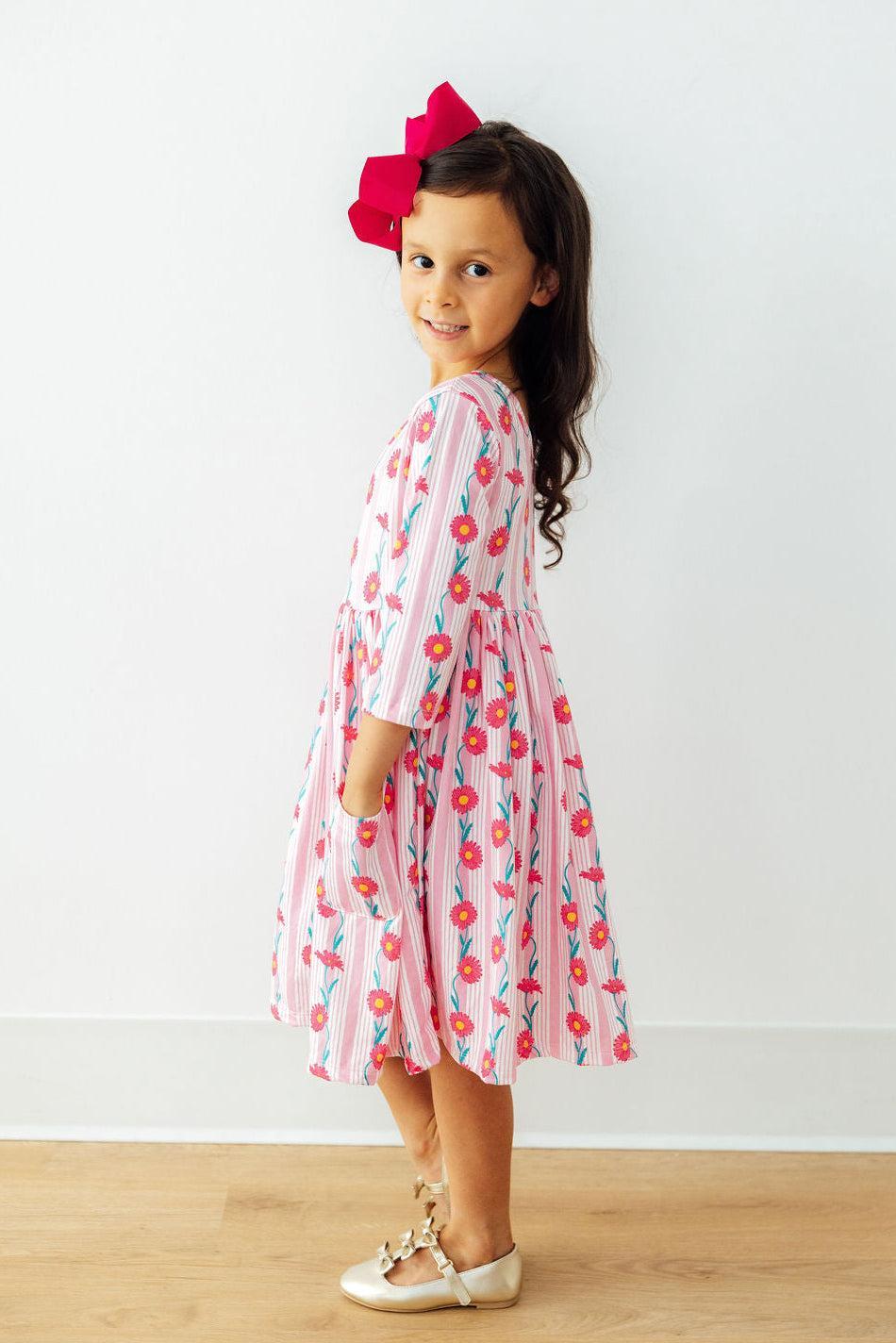 Daisy Chain 3/4 Sleeve Pocket Twirl Dress