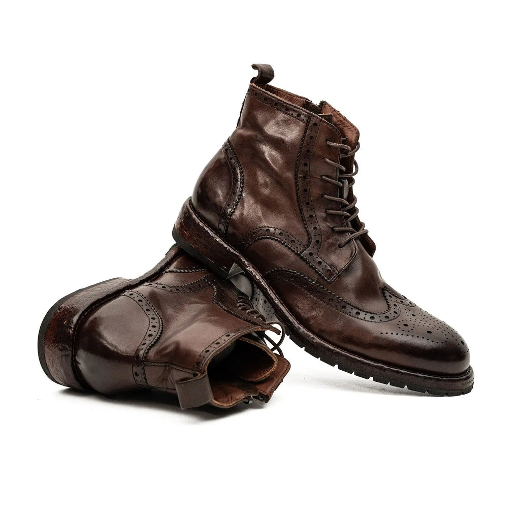 Brown Wingtip Calf Leather Ankle Boots