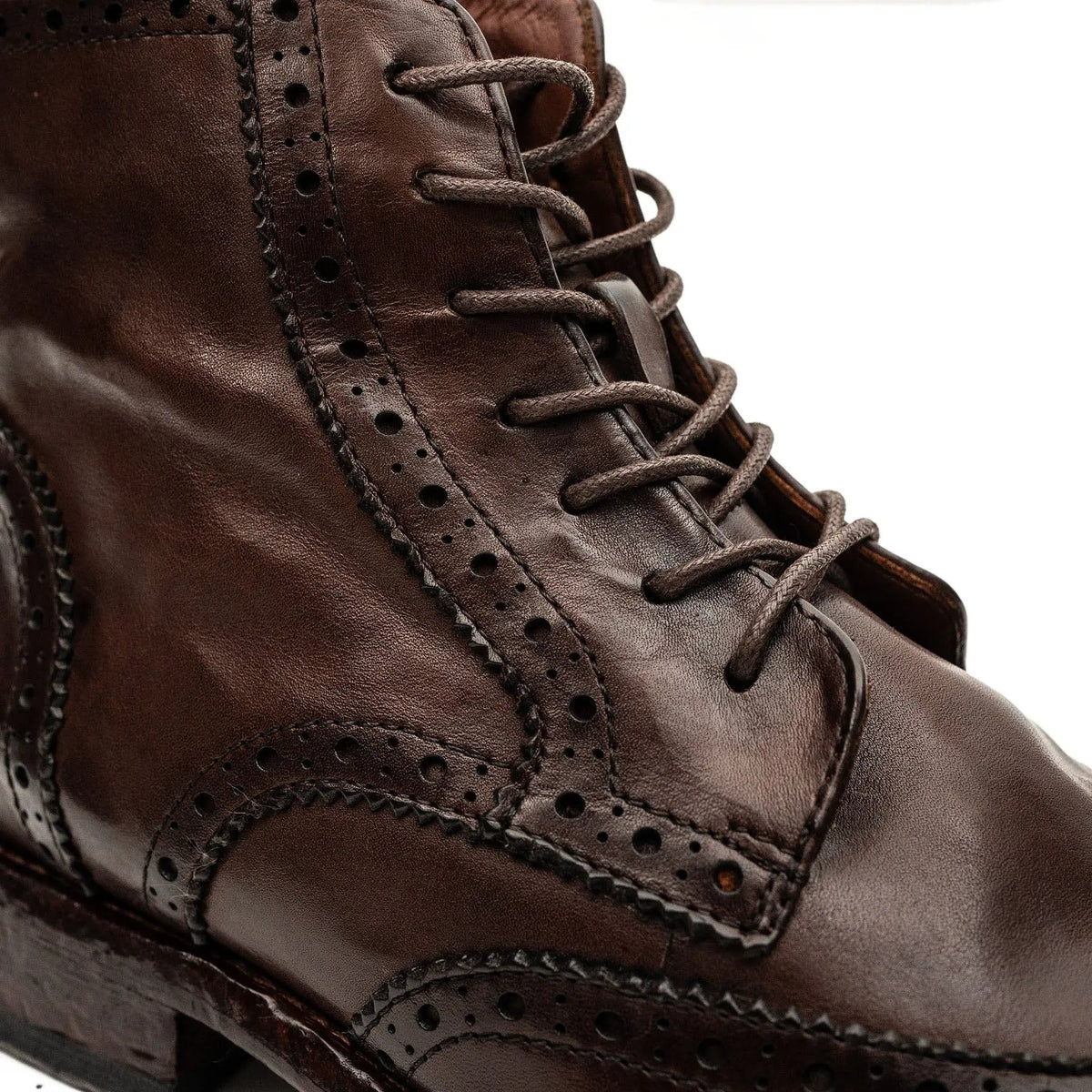 Brown Wingtip Calf Leather Ankle Boots