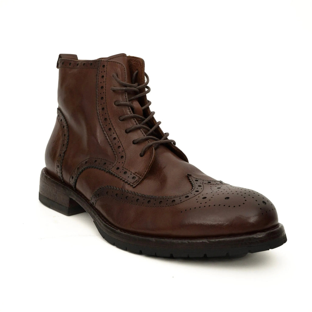 Brown Wingtip Calf Leather Ankle Boots