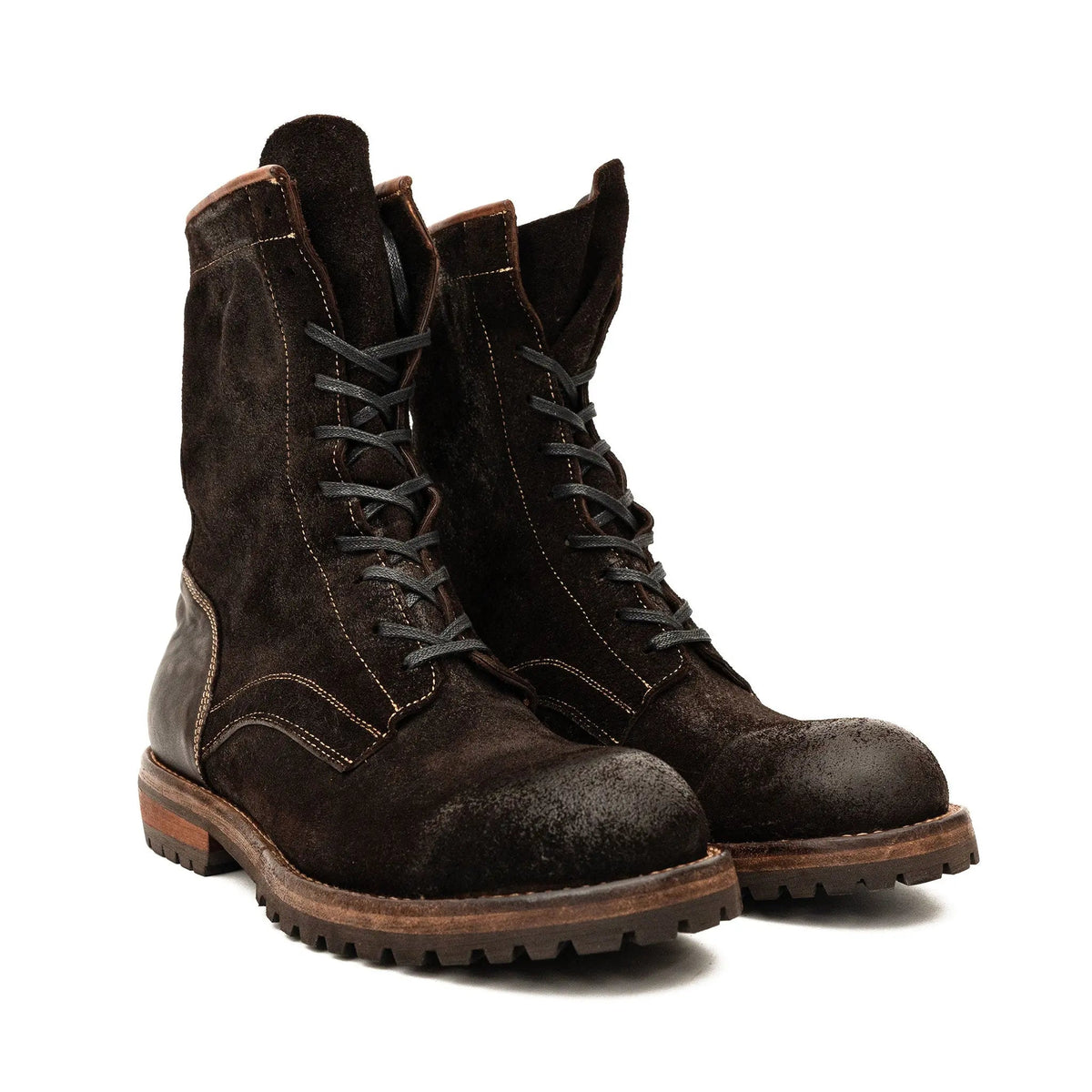 Dark Brown Plain-Toe Suede Leather Ankle Boots