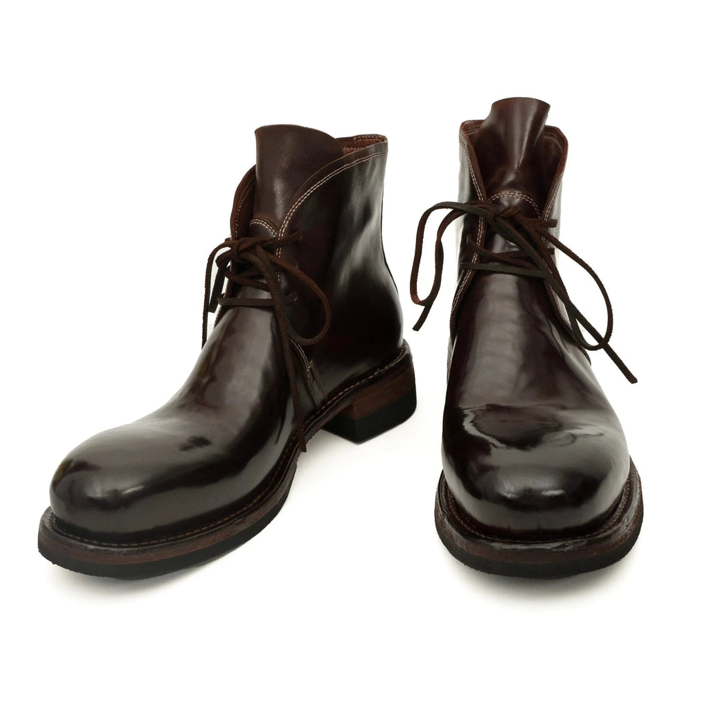 Dark Brown Plain-Toe Horse Butt Leather Ankle Boots