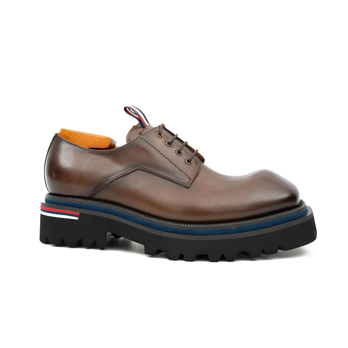 Brown Plain-Toe Cow Leather Derby Shoes