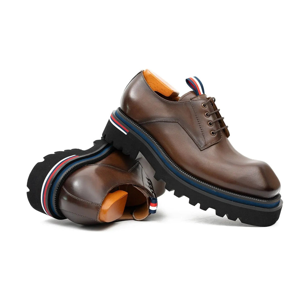 Brown Plain-Toe Cow Leather Derby Shoes