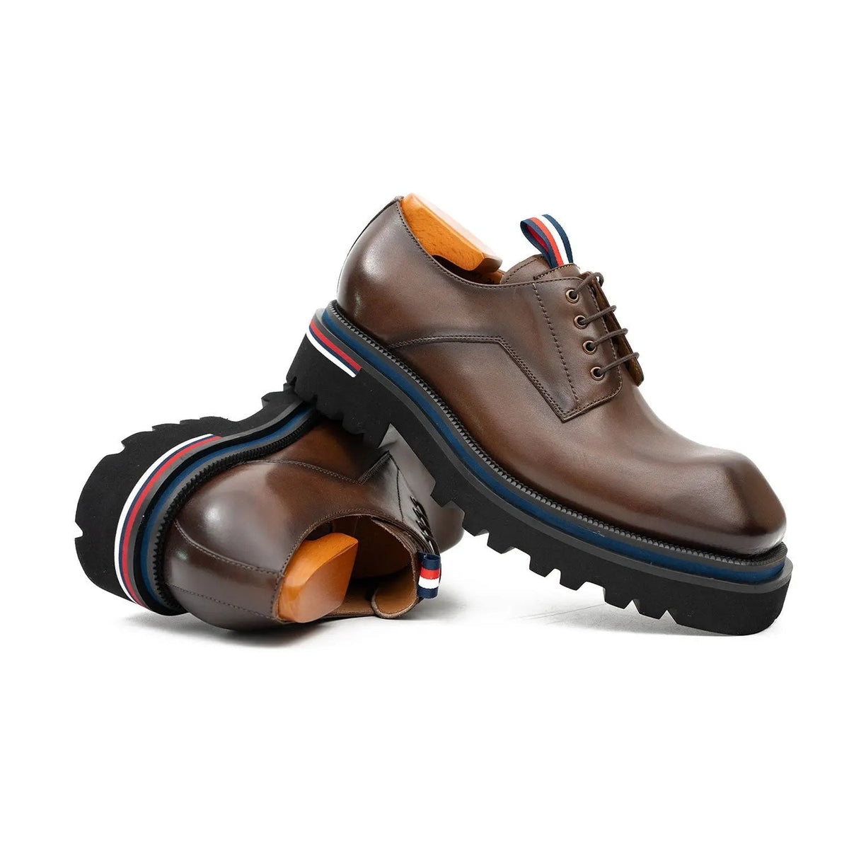 Brown Plain-Toe Cow Leather Derby Shoes