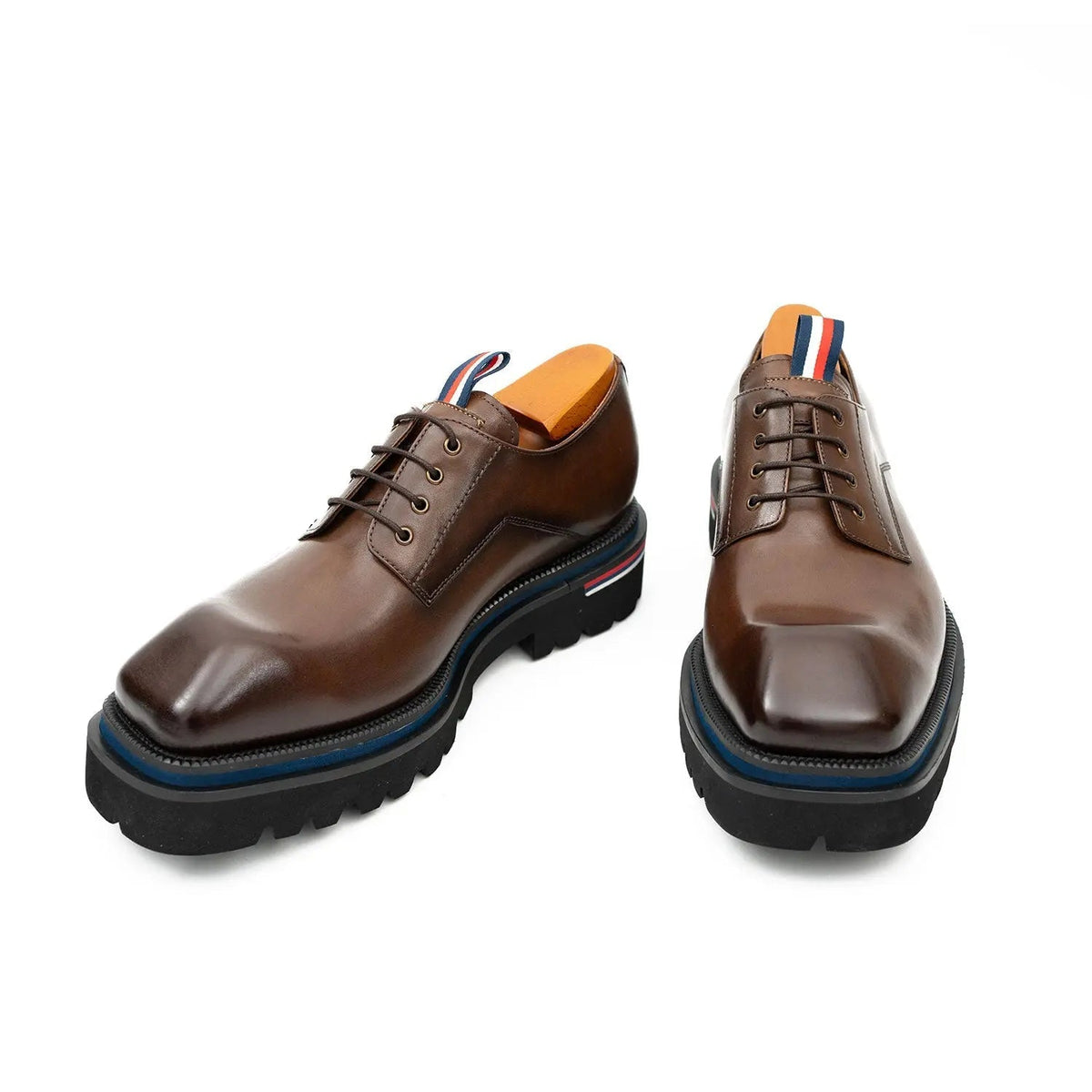 Brown Plain-Toe Cow Leather Derby Shoes