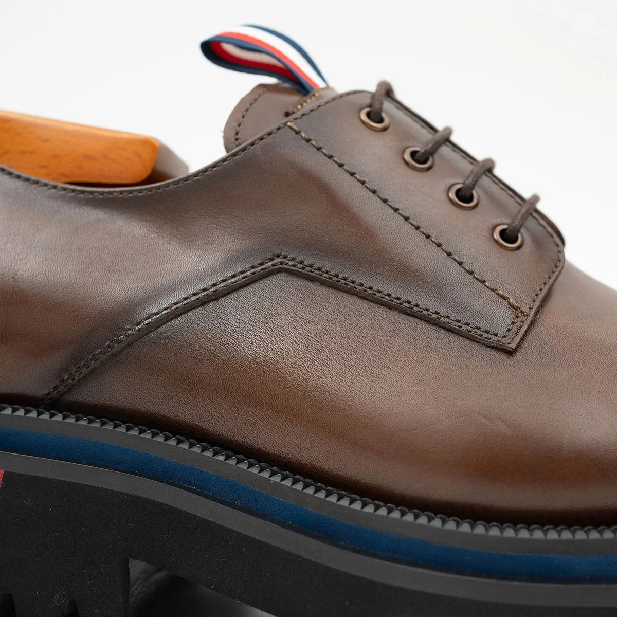 Brown Plain-Toe Cow Leather Derby Shoes