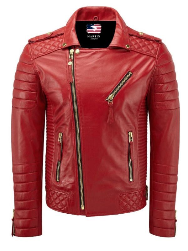 Men's Diamond Quilted Red Leather Jacket