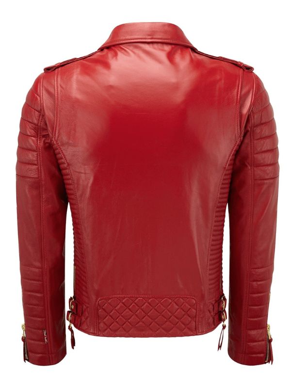 Men's Diamond Quilted Red Leather Jacket