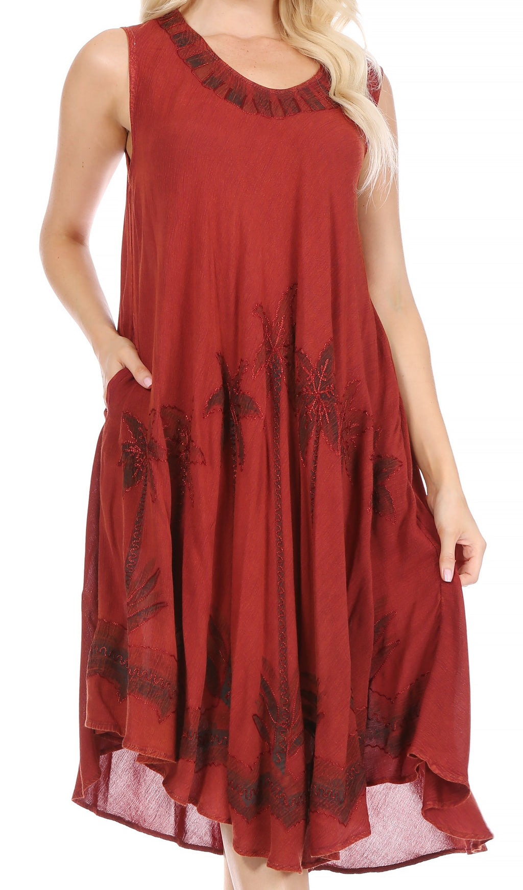 Sakkas Watercolor Palm Tree Tank Caftan Short Dress