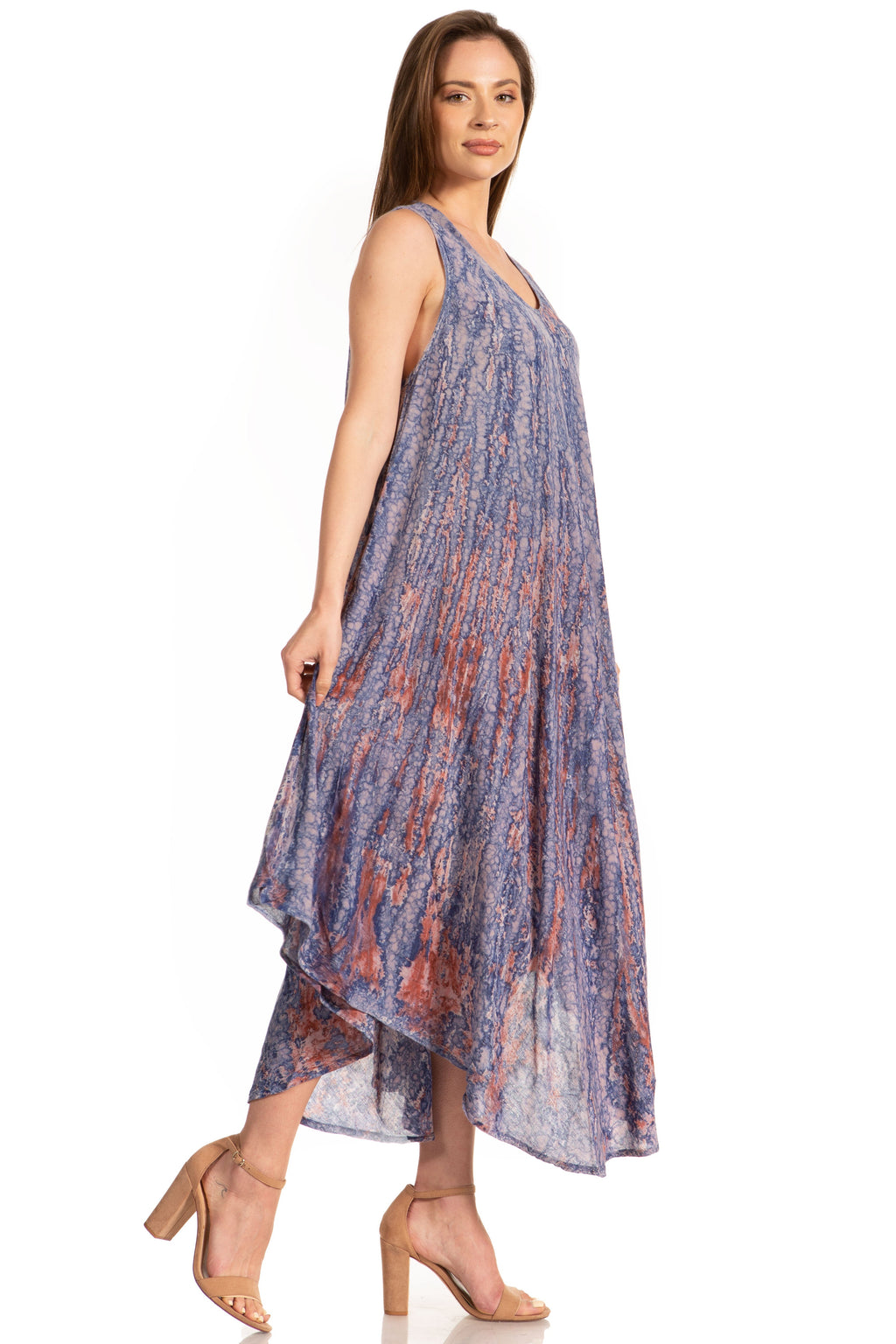 Sakkas Kara Long Draped Sleeveless Marbled Caftan Dress / Cover Up