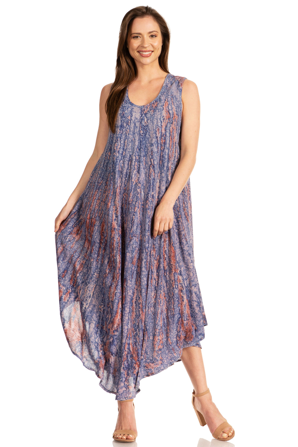 Sakkas Kara Long Draped Sleeveless Marbled Caftan Dress / Cover Up