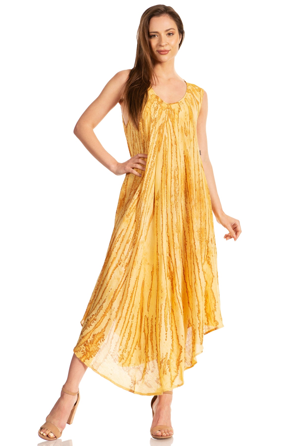 Sakkas Kara Long Draped Sleeveless Marbled Caftan Dress / Cover Up