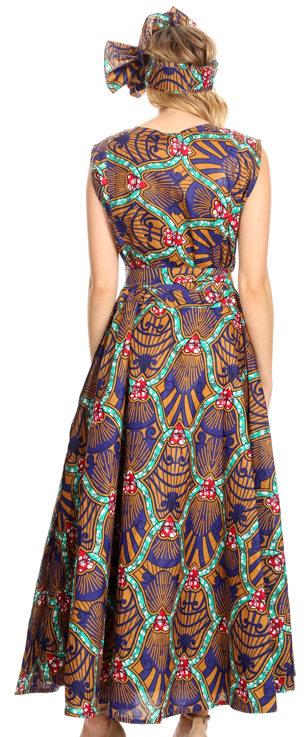 Sakkas Beyaz Women's Maxi Sleeveless Wrap Long Dress with Pockets V neck African