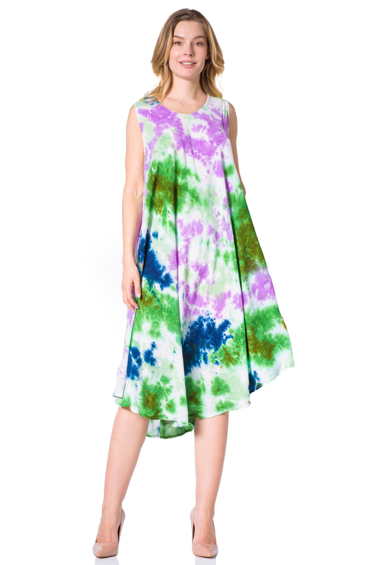 Sakkas Neja Women's Casual Maxi Summer Sleeveless Loose Fit Tie Dye Tank Dress