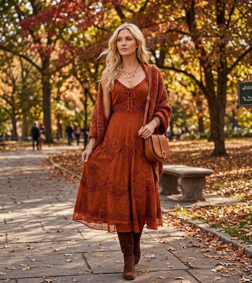 Sakkas Stonewashed Rayon Embroidered Adjustable Spaghetti Straps Long Dress