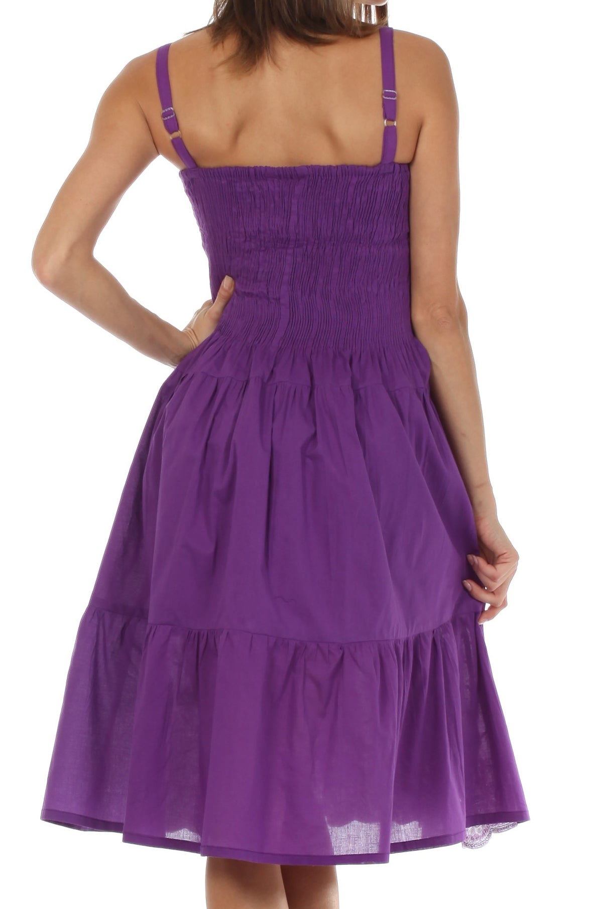 Sakkas Sequin Embroidered Smocked Bodice Knee Length Dress