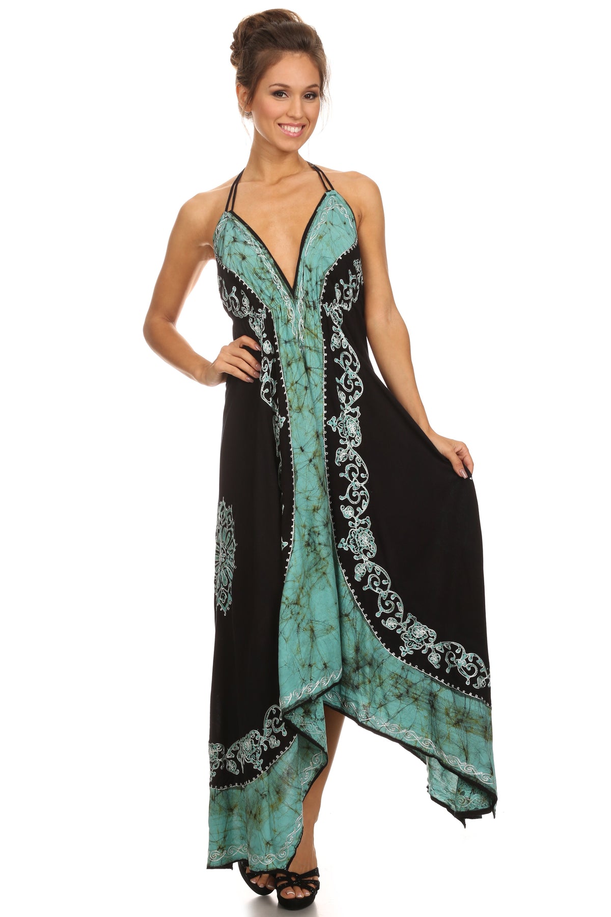 Sakkas Serenity Embroidered Batik Halter Dress