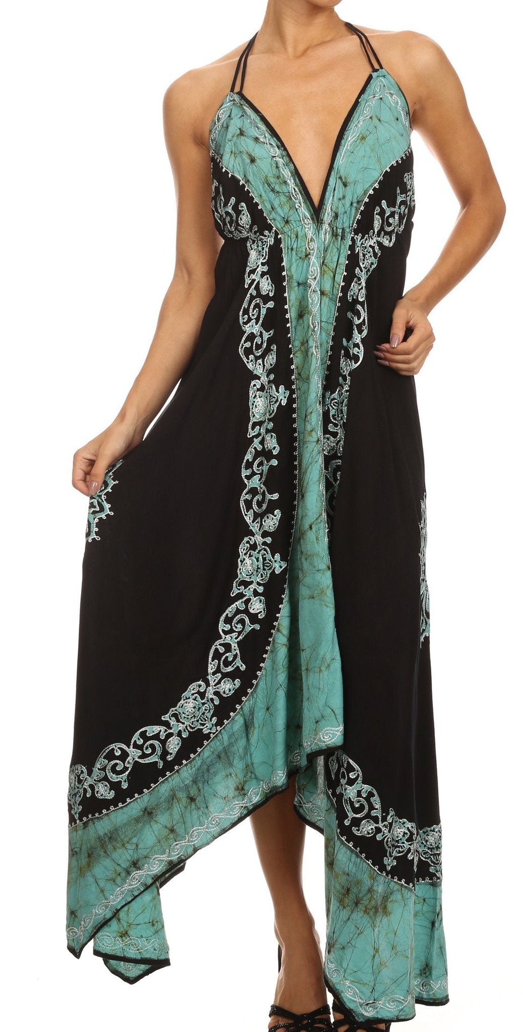 Sakkas Serenity Embroidered Batik Halter Dress