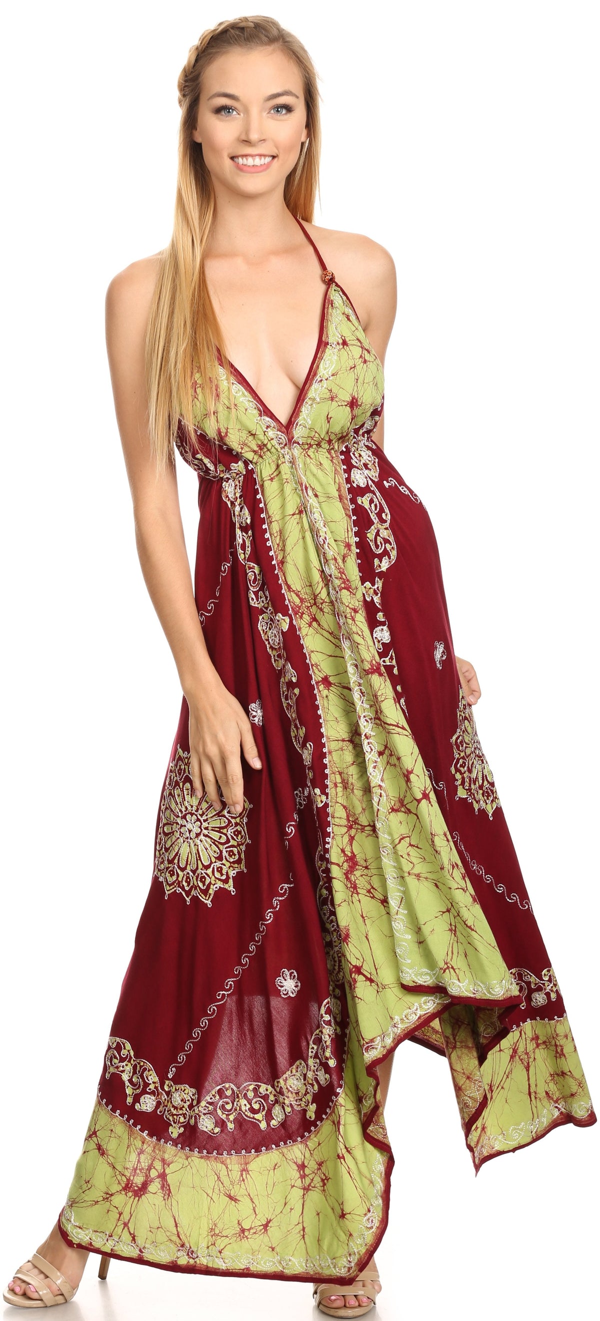 Sakkas Serenity Embroidered Batik Halter Dress