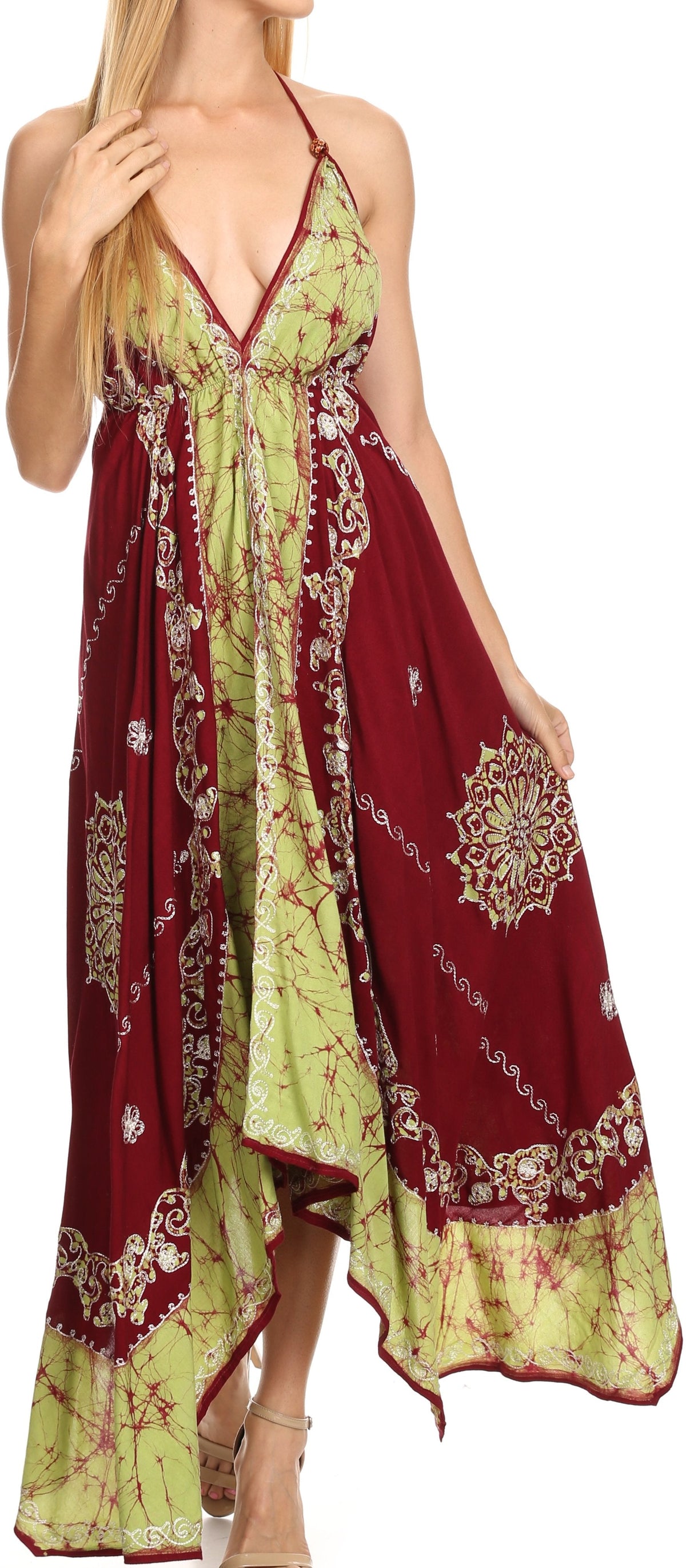 Sakkas Serenity Embroidered Batik Halter Dress