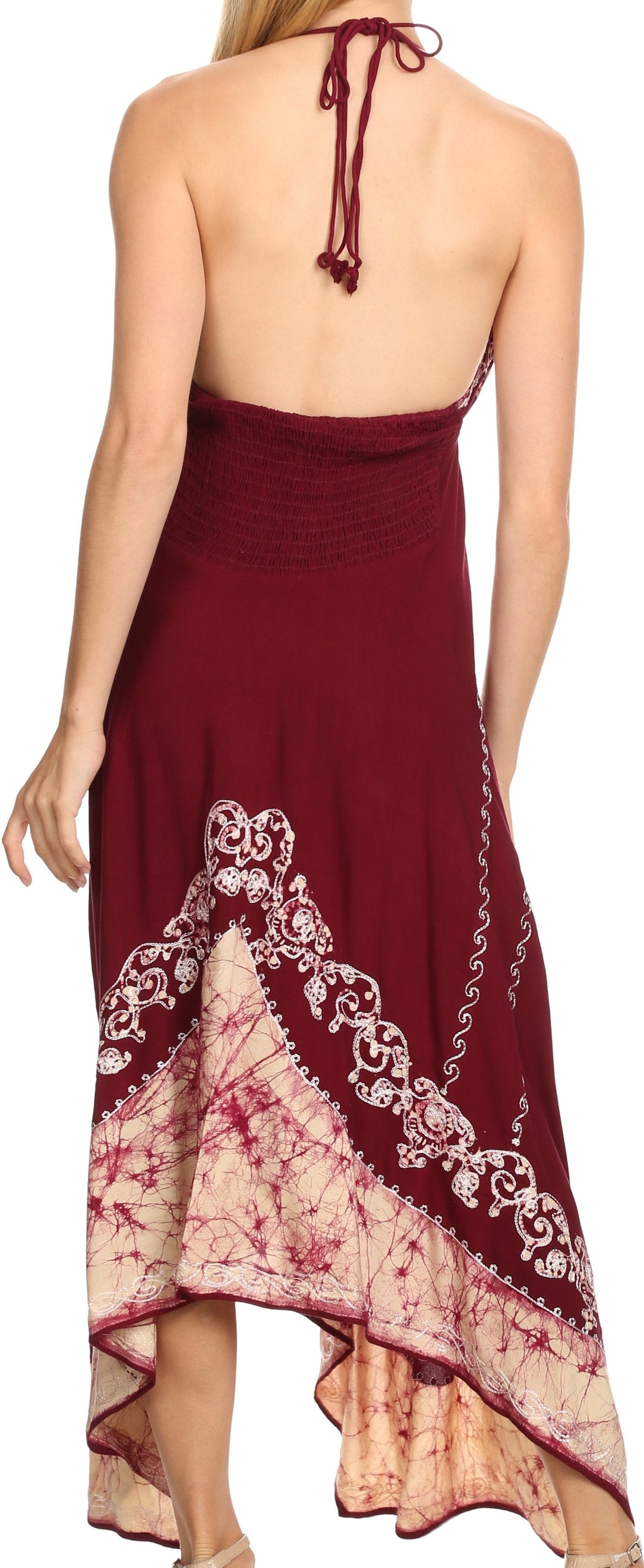 Sakkas Serenity Embroidered Batik Halter Dress
