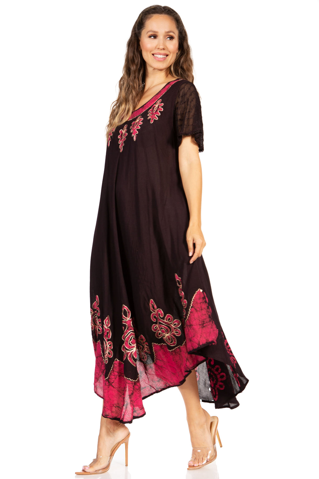 Sakkas Batik Hindi Cap Sleeve Caftan Dress / Cover Up