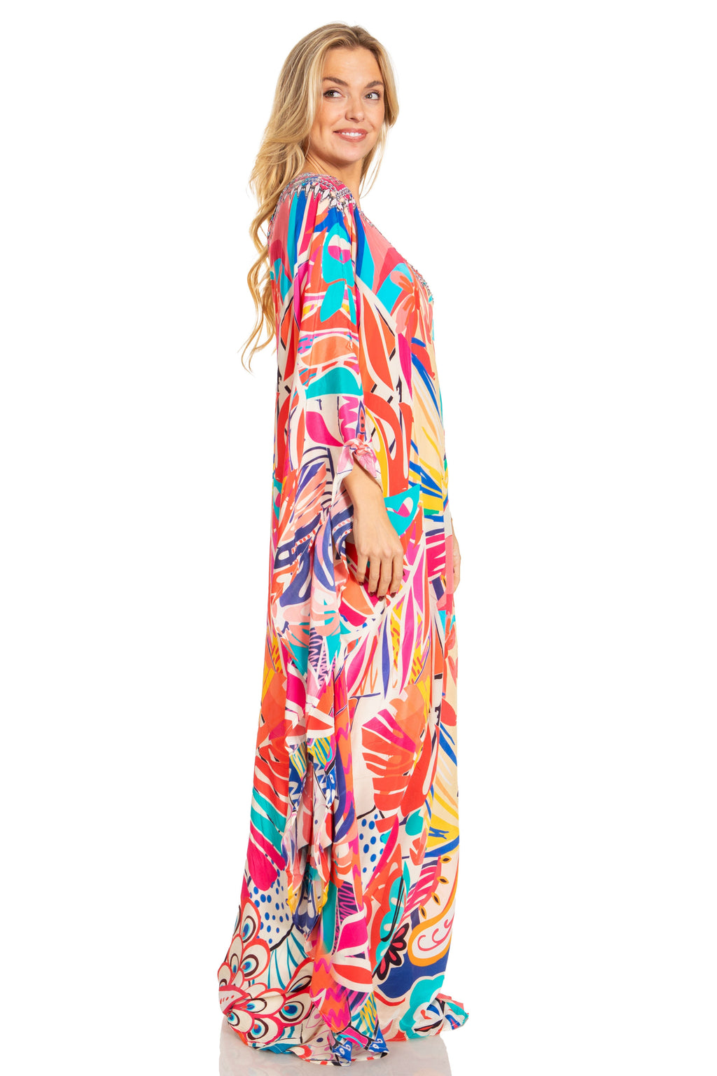 Sakkas Dora Women's One Shoulder Short Sleeve Casual Elegant Maxi Dress with Print