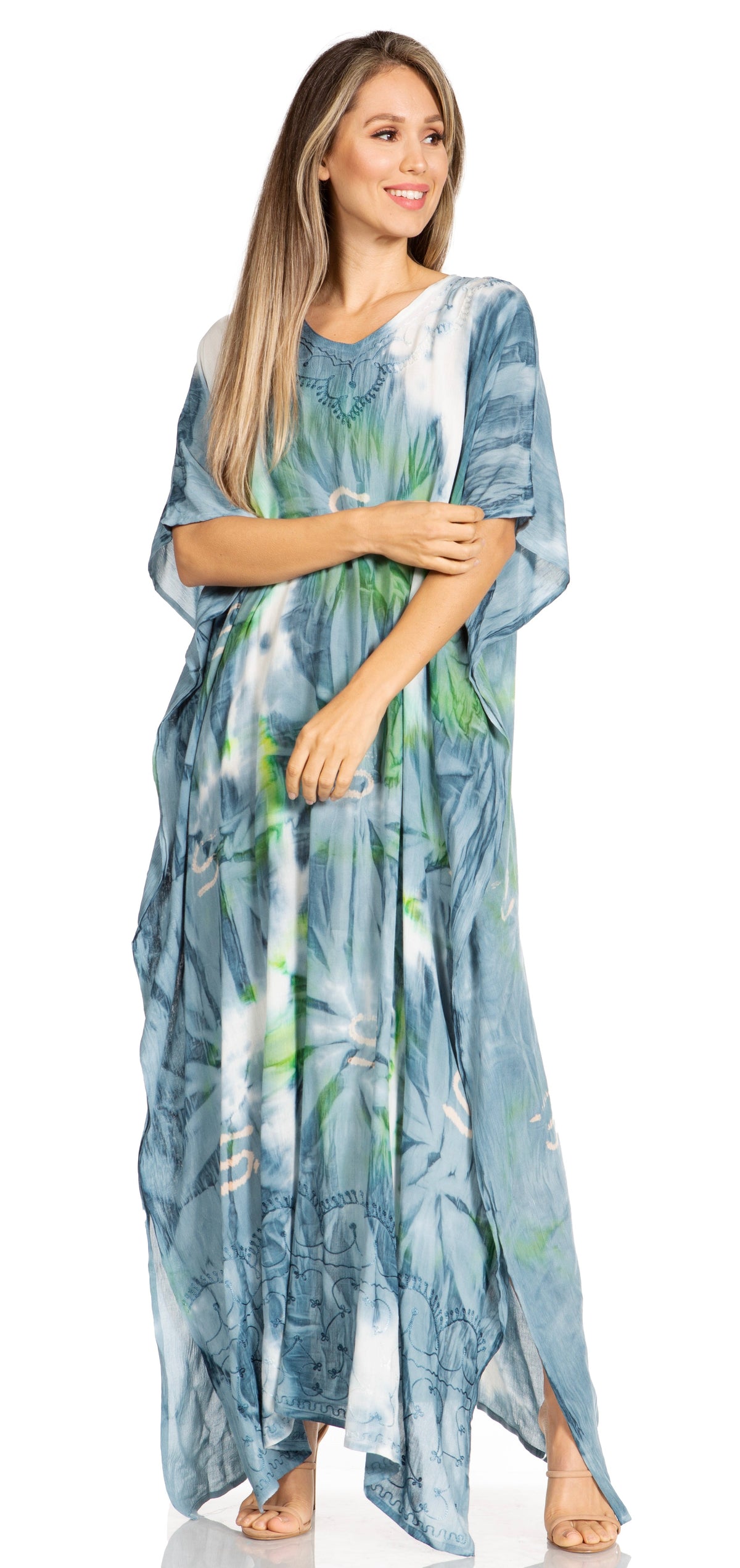 Sakkas Pilar Petite Women's Beach Maxi Caftan Dress in Short Sleeve Casual Style