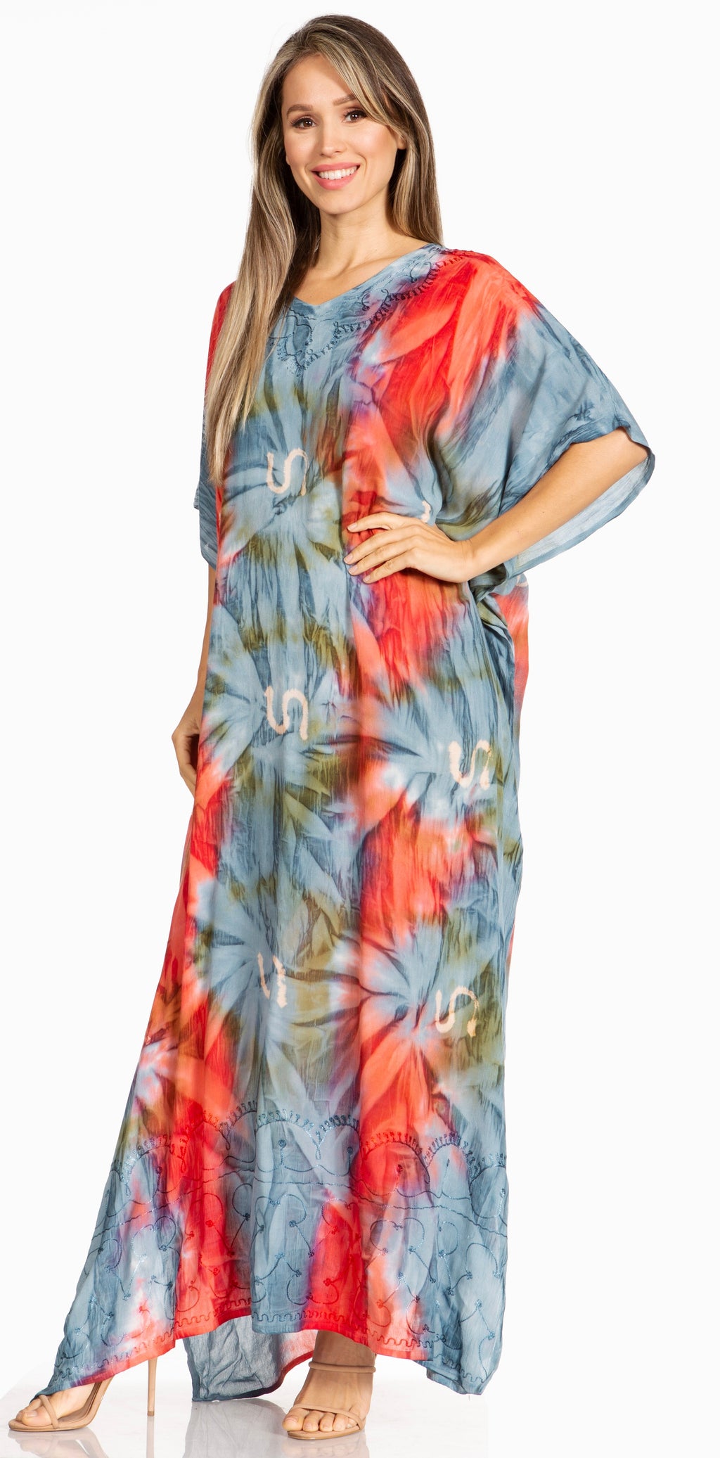 Sakkas Pilar Petite Women's Beach Maxi Caftan Dress in Short Sleeve Casual Style