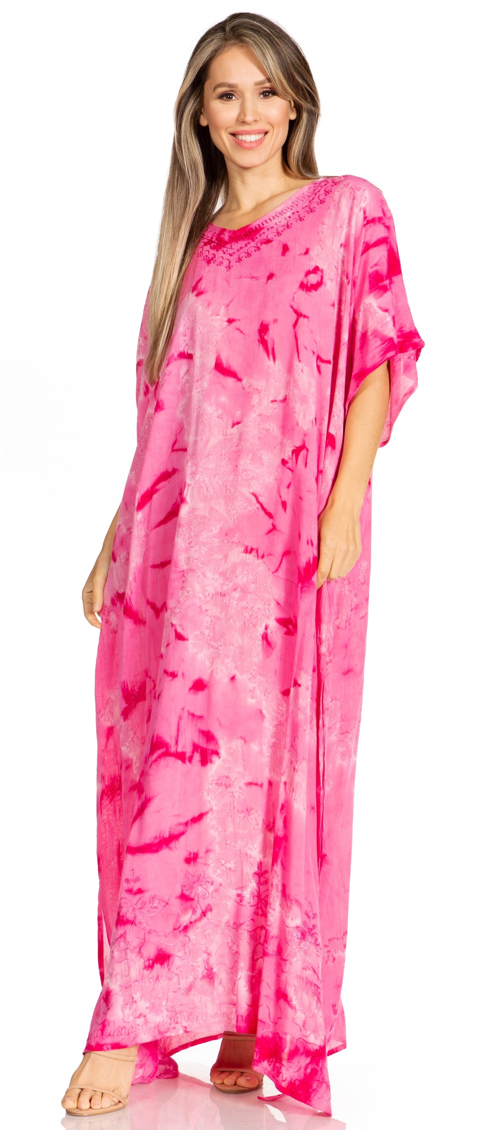 Sakkas Pilar Petite Women's Beach Maxi Caftan Dress in Short Sleeve Casual Style