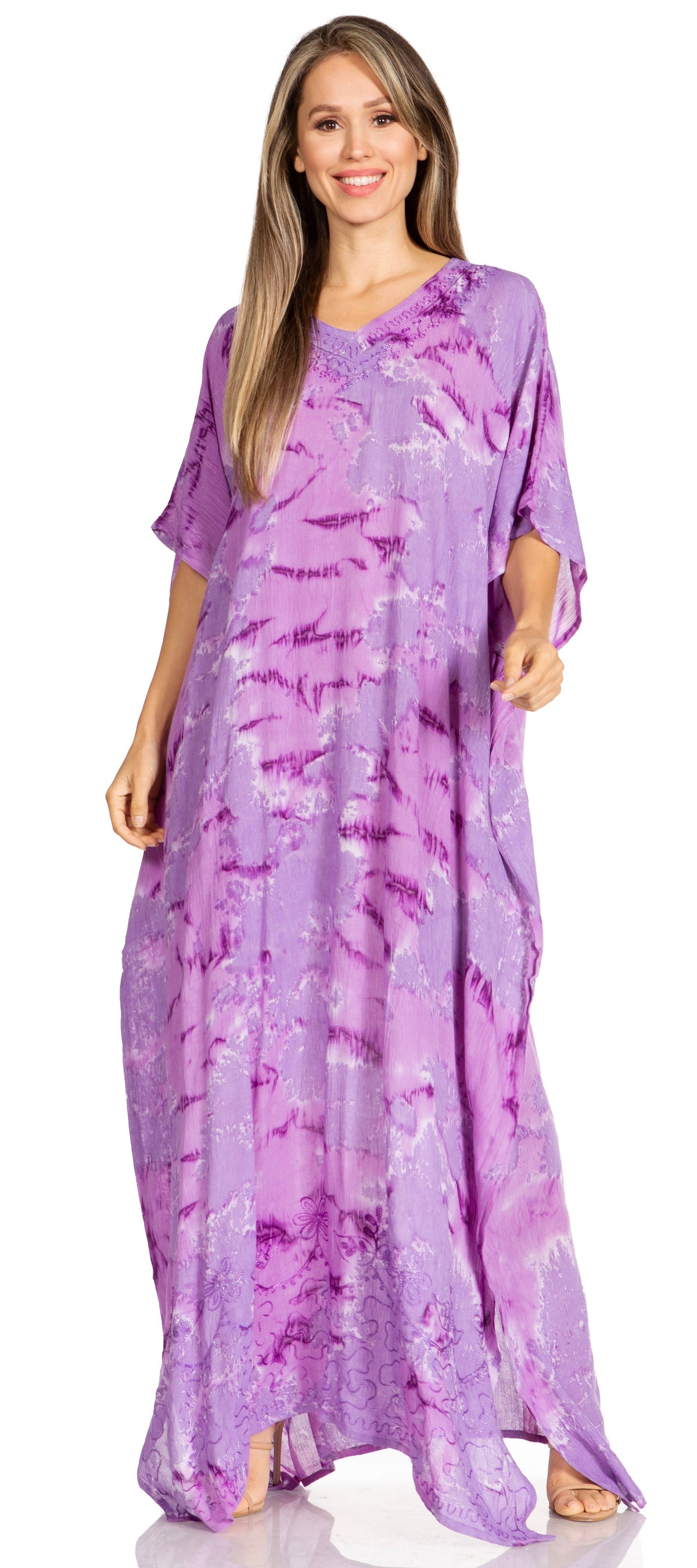 Sakkas Pilar Petite Women's Beach Maxi Caftan Dress in Short Sleeve Casual Style
